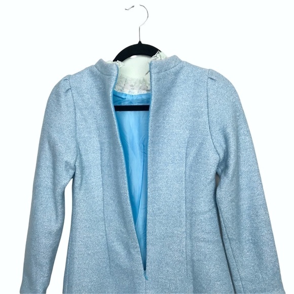 SSXR Blue Frill Neck Wool Blend Structured Mini Dress - Picture 8 of 11